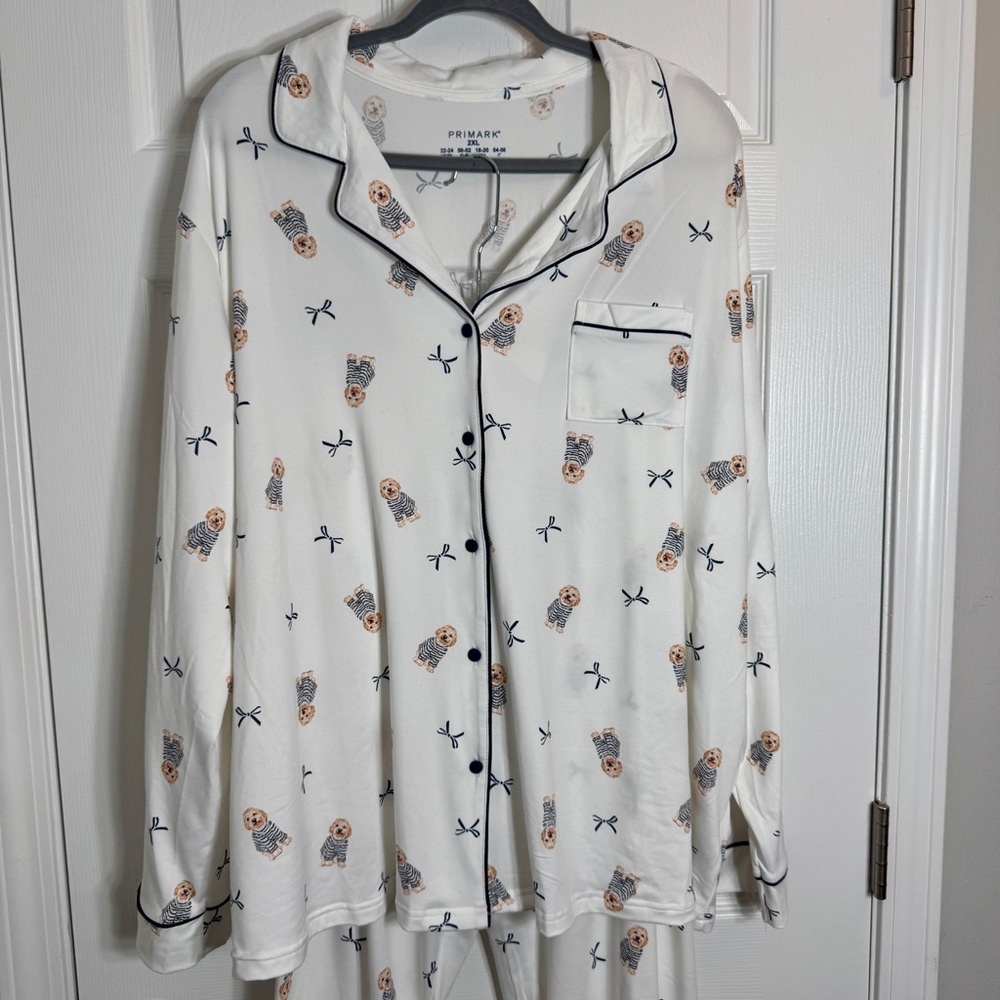 NWT. Cozy dog puppy print Boyfriend Pajamas set top and bottoms 2XL. two-piece